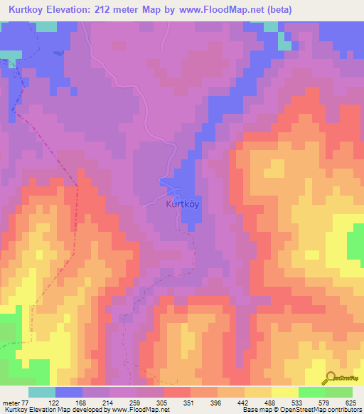 Kurtkoy,Turkey Elevation Map