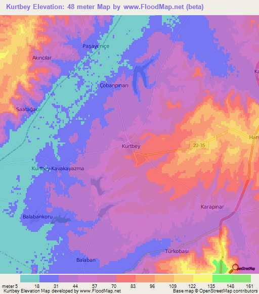 Kurtbey,Turkey Elevation Map