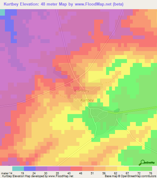 Kurtbey,Turkey Elevation Map