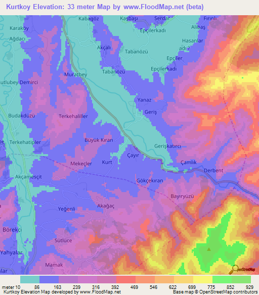 Kurtkoy,Turkey Elevation Map