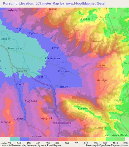 Kursunlu,Turkey Elevation Map