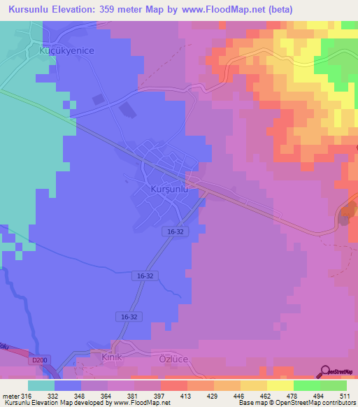 Kursunlu,Turkey Elevation Map