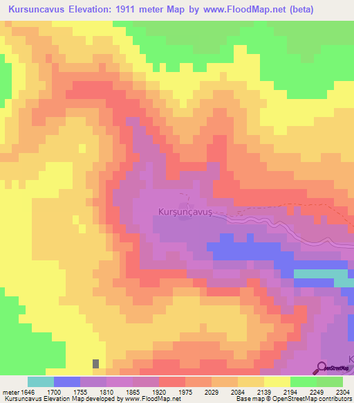 Kursuncavus,Turkey Elevation Map