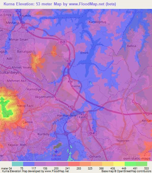 Kurna,Turkey Elevation Map