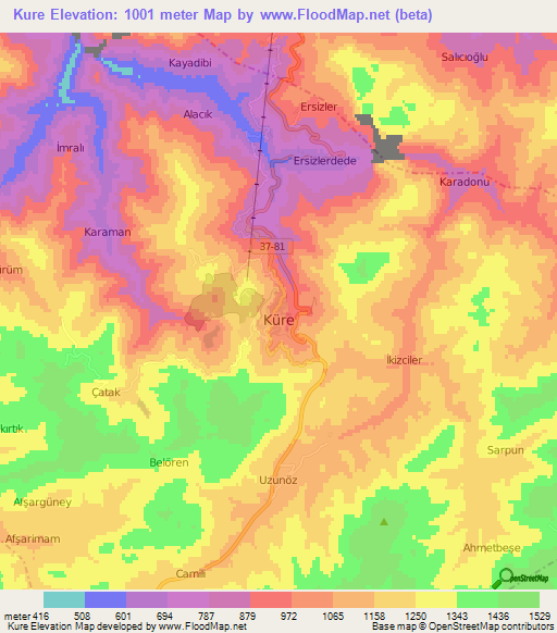 Kure,Turkey Elevation Map