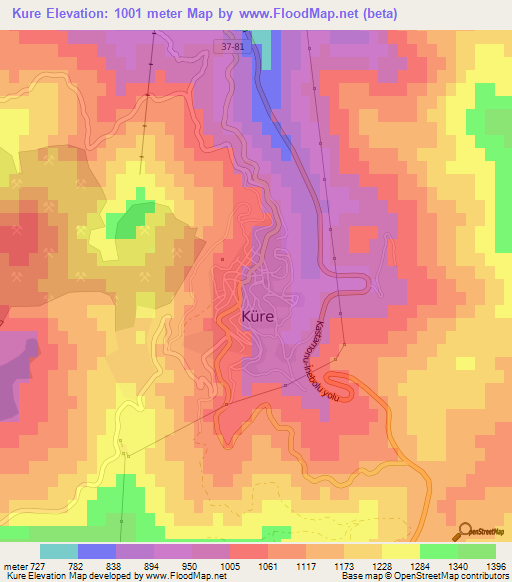 Kure,Turkey Elevation Map