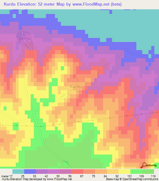 Kurdu,Turkey Elevation Map