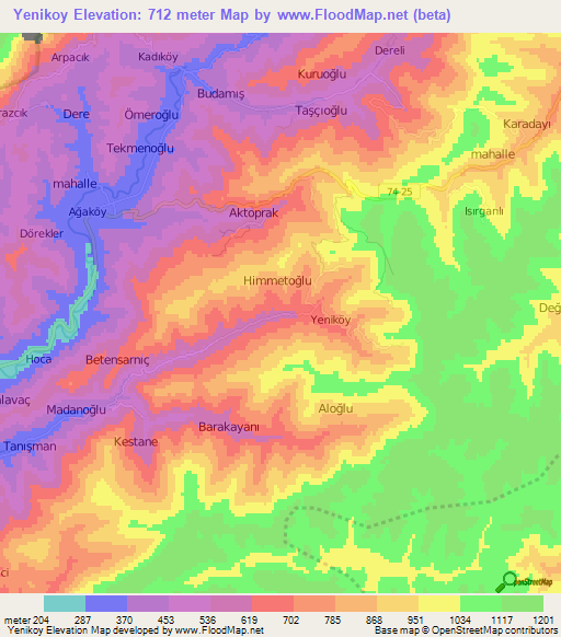 Yenikoy,Turkey Elevation Map