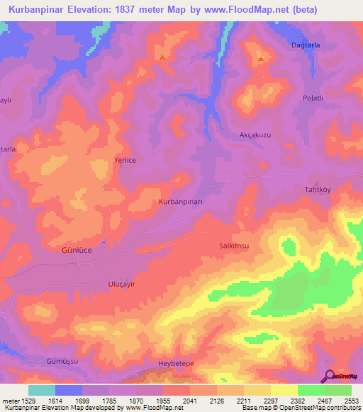 Kurbanpinar,Turkey Elevation Map