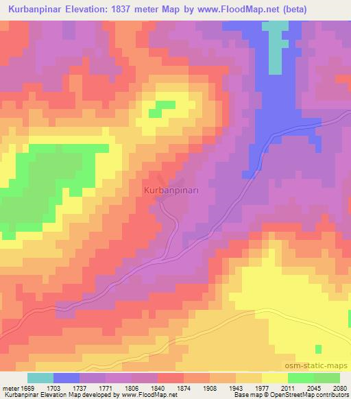 Kurbanpinar,Turkey Elevation Map