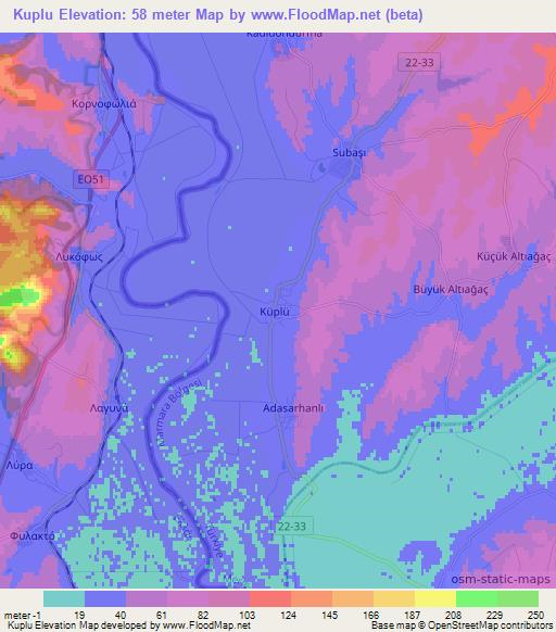 Kuplu,Turkey Elevation Map