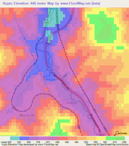 Kuplu,Turkey Elevation Map