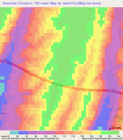 Kumrular,Turkey Elevation Map