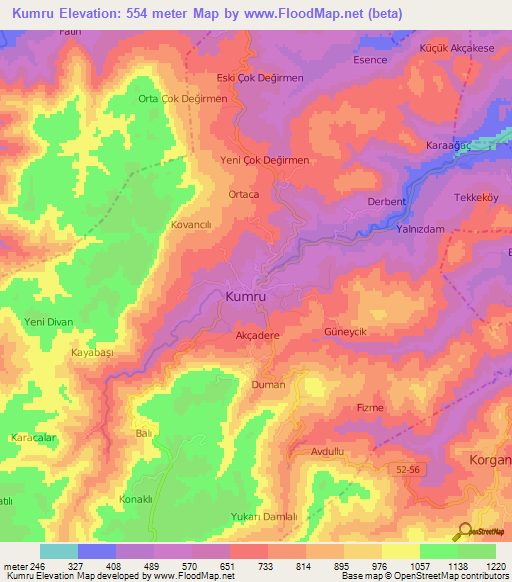 Kumru,Turkey Elevation Map