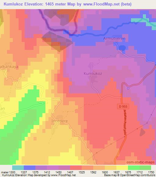 Kumlukoz,Turkey Elevation Map