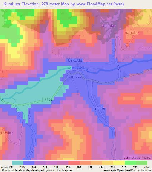 Kumluca,Turkey Elevation Map