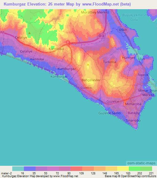 Kumburgaz,Turkey Elevation Map