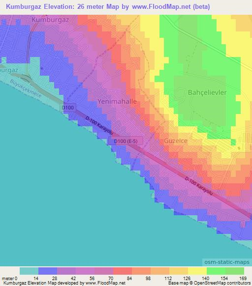 Kumburgaz,Turkey Elevation Map