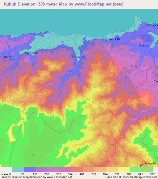 Kulluk,Turkey Elevation Map