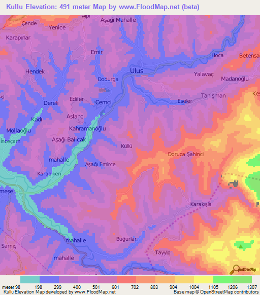 Kullu,Turkey Elevation Map