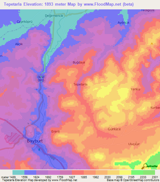 Tepetarla,Turkey Elevation Map