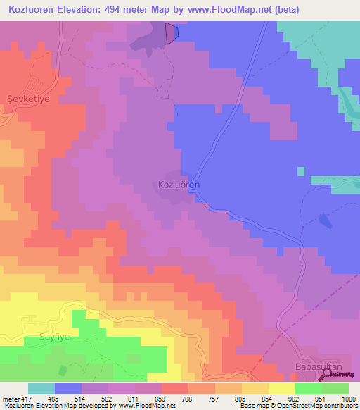 Kozluoren,Turkey Elevation Map