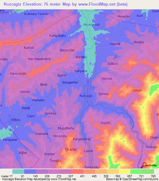 Kozcagiz,Turkey Elevation Map