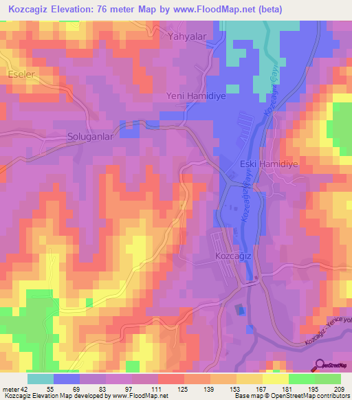 Kozcagiz,Turkey Elevation Map