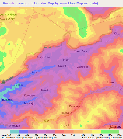 Kozanli,Turkey Elevation Map