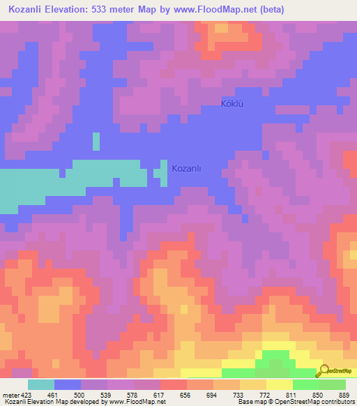 Kozanli,Turkey Elevation Map