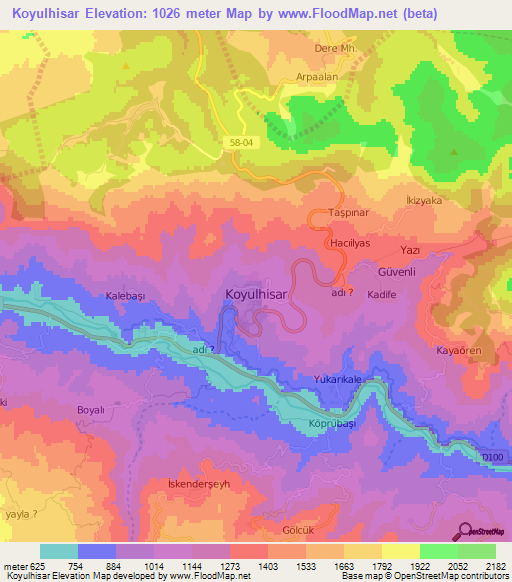 Koyulhisar,Turkey Elevation Map