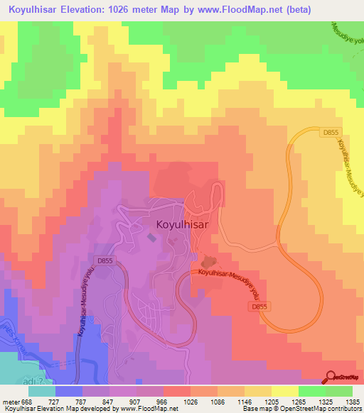 Koyulhisar,Turkey Elevation Map