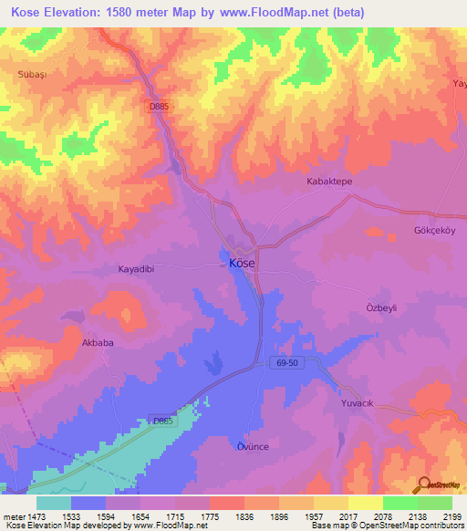 Kose,Turkey Elevation Map