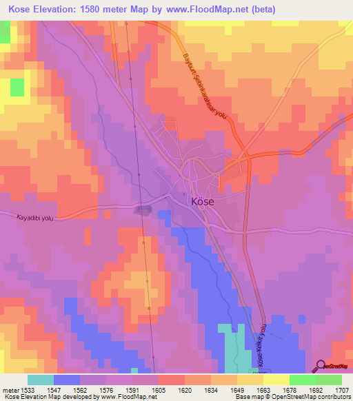 Kose,Turkey Elevation Map