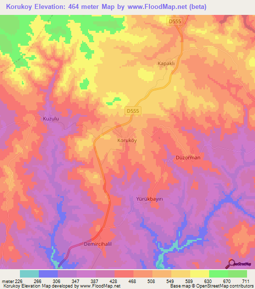 Korukoy,Turkey Elevation Map