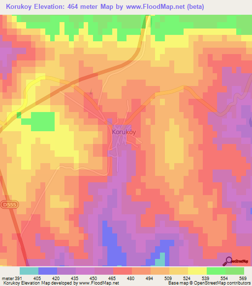 Korukoy,Turkey Elevation Map