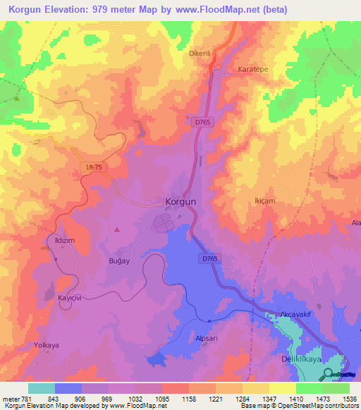 Korgun,Turkey Elevation Map