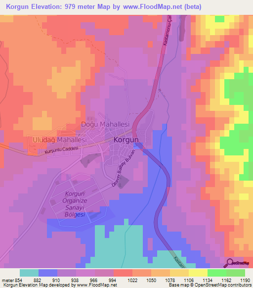 Korgun,Turkey Elevation Map