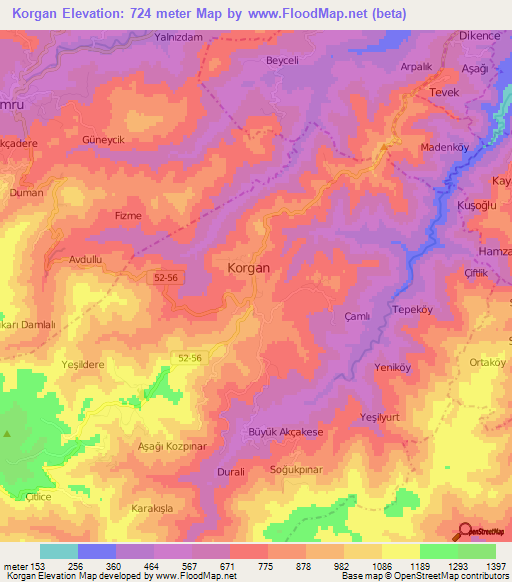 Korgan,Turkey Elevation Map