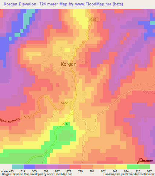 Korgan,Turkey Elevation Map