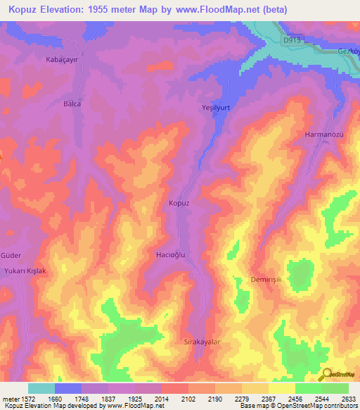 Kopuz,Turkey Elevation Map