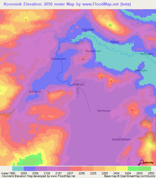 Kovorenk,Turkey Elevation Map