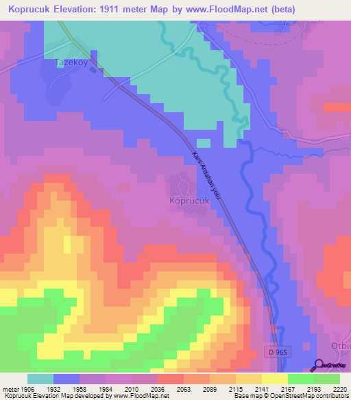 Koprucuk,Turkey Elevation Map