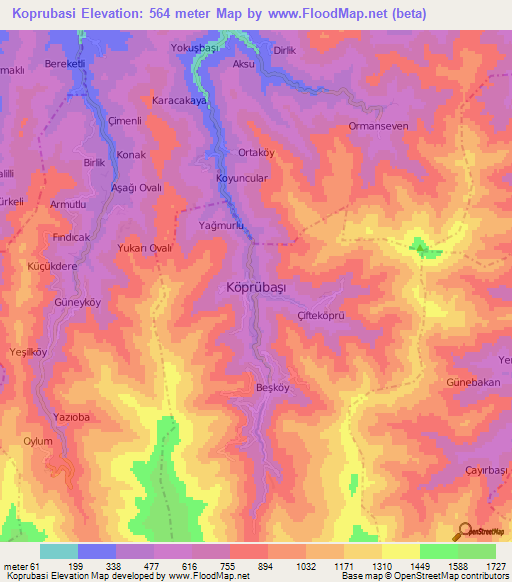 Koprubasi,Turkey Elevation Map