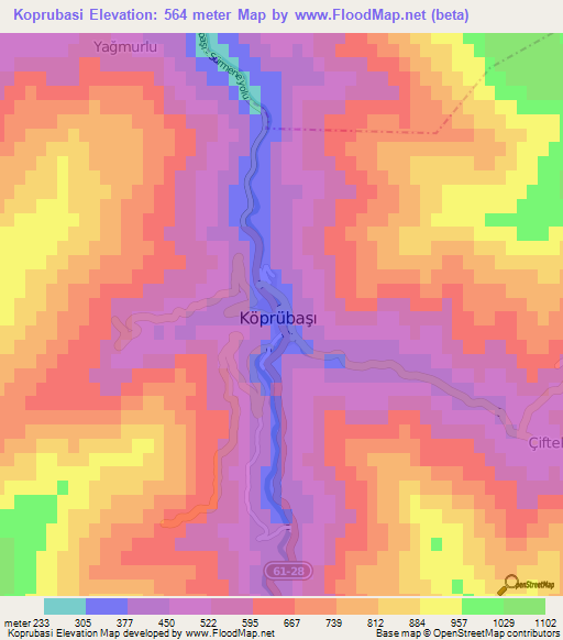 Koprubasi,Turkey Elevation Map