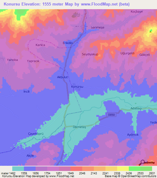 Konursu,Turkey Elevation Map