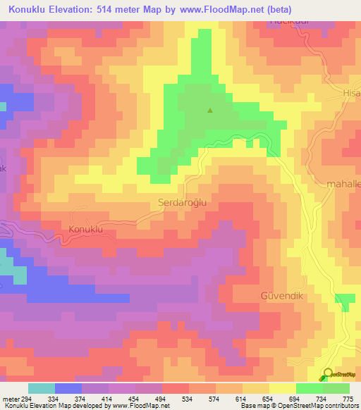 Konuklu,Turkey Elevation Map