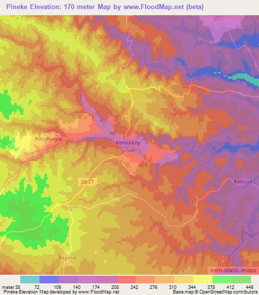 Pineke,Turkey Elevation Map