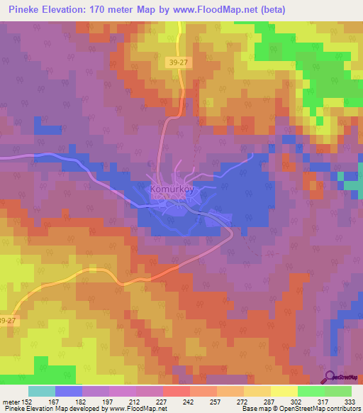 Pineke,Turkey Elevation Map