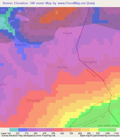 Komec,Turkey Elevation Map